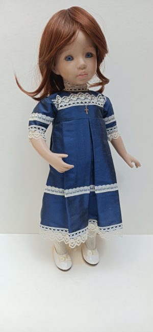 Robe en soie sauvage Made in France pour poupée de 40/45cm de haut