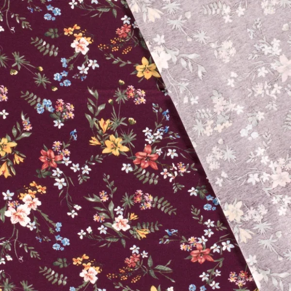 Jersey de Viscose tissu imprimé fleurs Bordeaux – Image 2