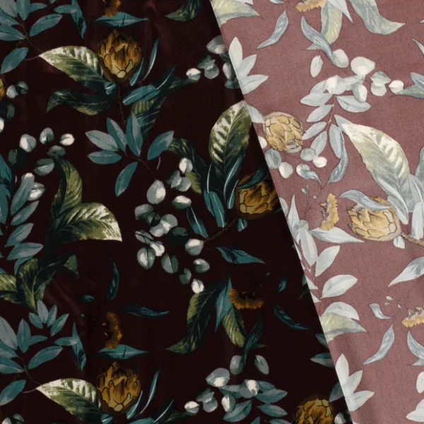Satin tissu imprimé fleurs Bordeaux – Image 2